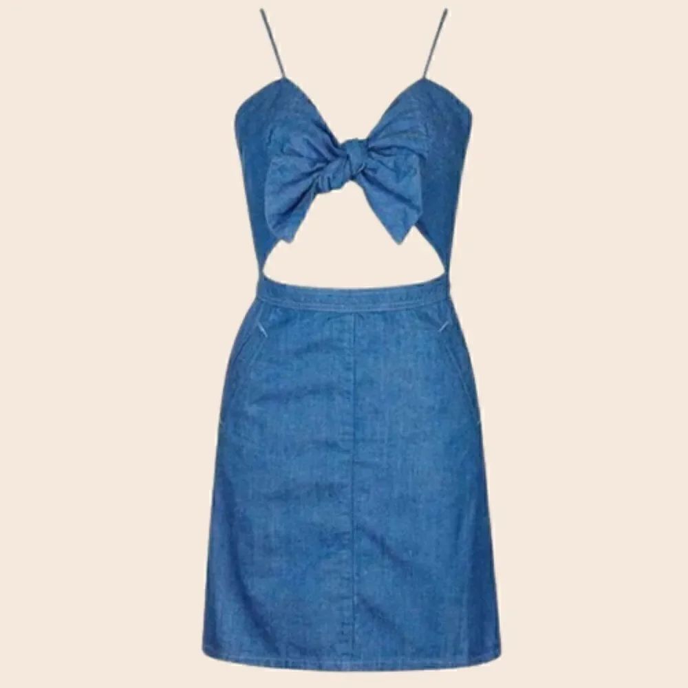 Topshop Moto Bow Front Tie Mini Denim Dress Size 6P
